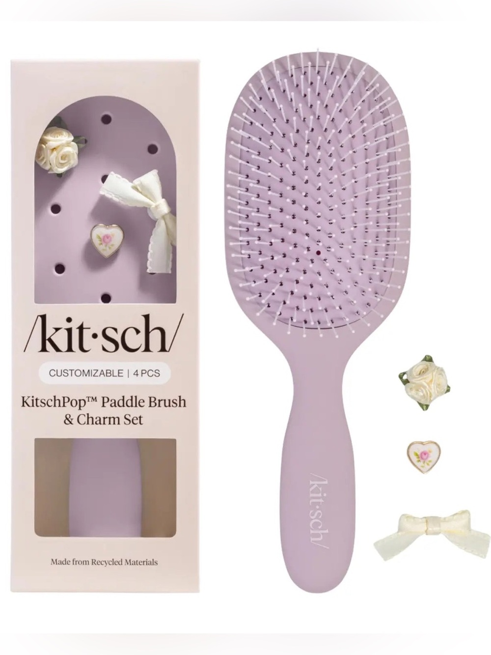 Kitsch Lavender Paddle Brush with Charm Set
